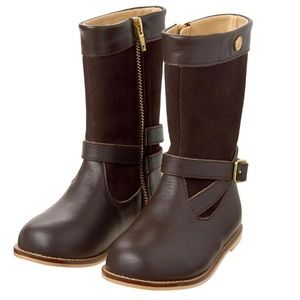 JANIE AND JACK Riding Boots Sz 5 Brown Gold Leather Suede Toddler NEVER WORN